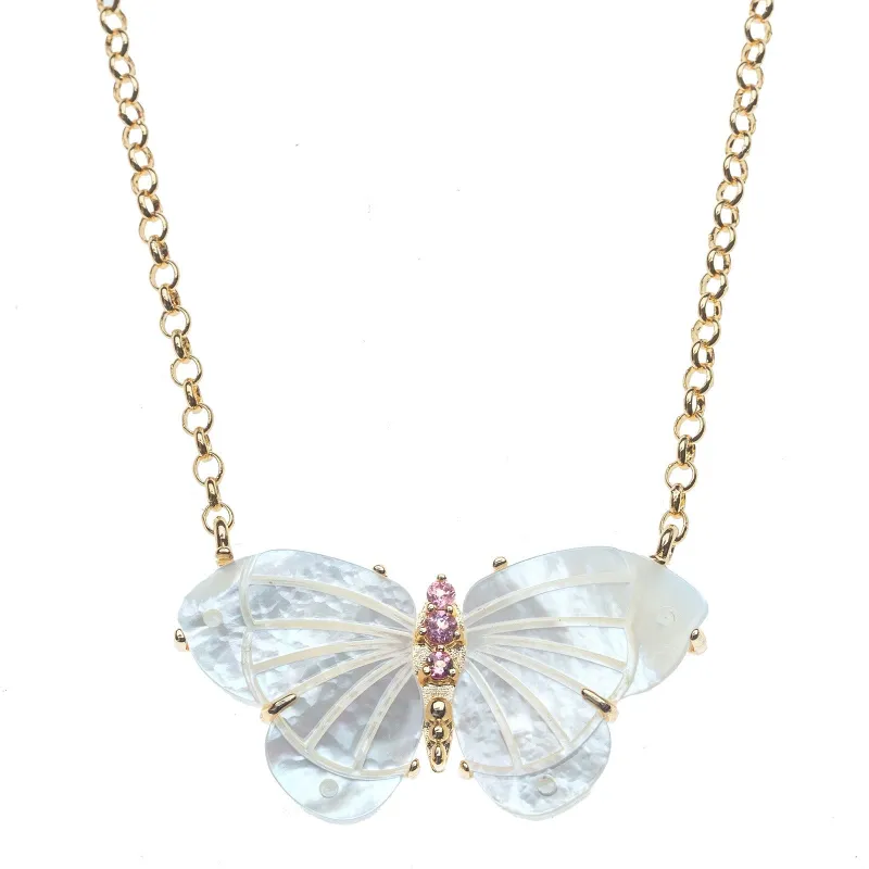 FREEDOM Stone Butterfly Necklace in Mother of Pearl made by Jane Win