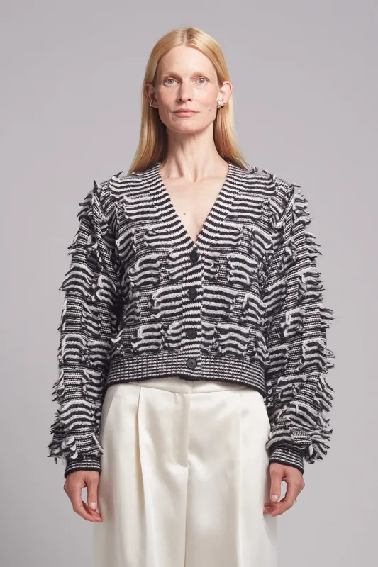 LUELLA STRIPE CARDI | IVORY + BLACK STRIPE sold by ELEVEN SIX