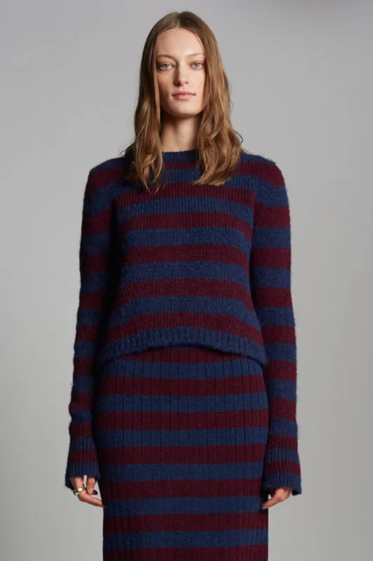 AVA STRIPE SWEATER | NAVY + MERLOT sold by ELEVEN SIX
