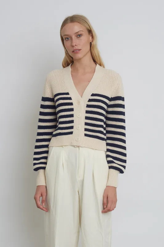 ISLA STRIPE CARDI | IVORY + NAVY made by ELEVEN SIX