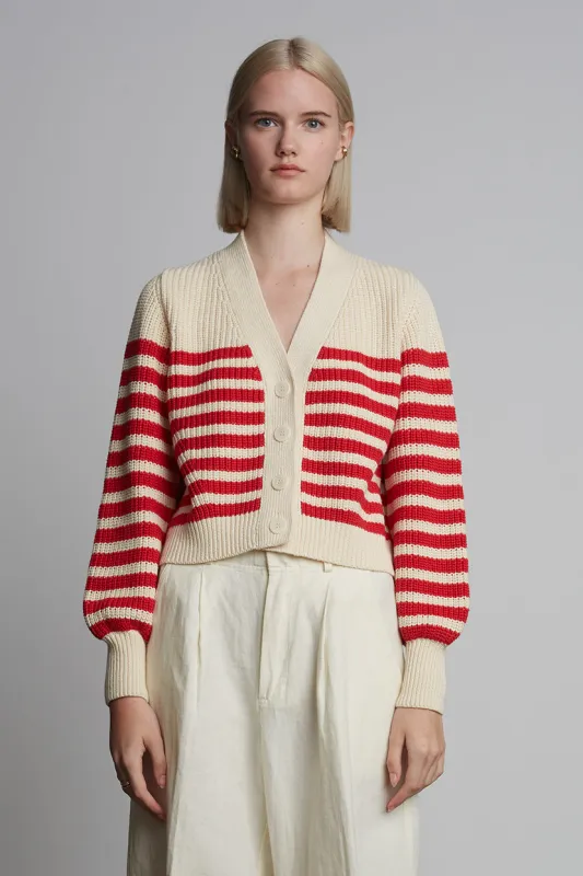 ISLA STRIPE CARDI | IVORY + ROSSO STRIPE made by ELEVEN SIX