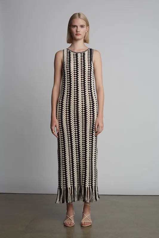 NATALIE CROCHET DRESS | IVORY/ESPRESSO/BLACK sold by ELEVEN SIX