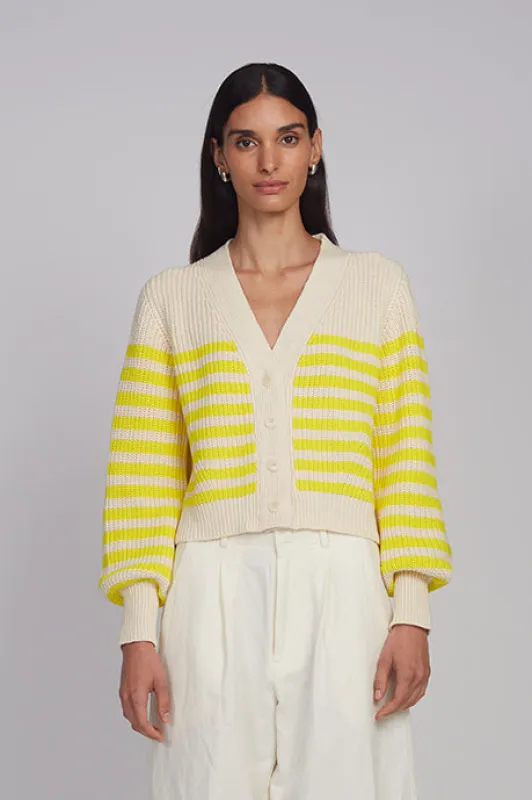 ISLA STRIPE CARDI | IVORY/LIMONE STRIPE made by ELEVEN SIX