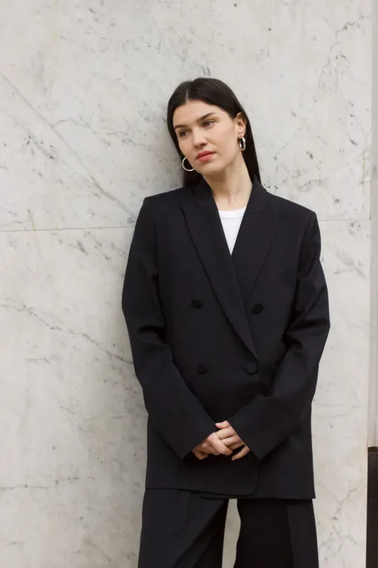 Veste de Tailleur Christy Twill de Laine Noir sold by Facettes Studio