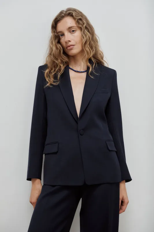 Veste Blazer Lauren Gabardine Laine Bleu Marine sold by Facettes Studio