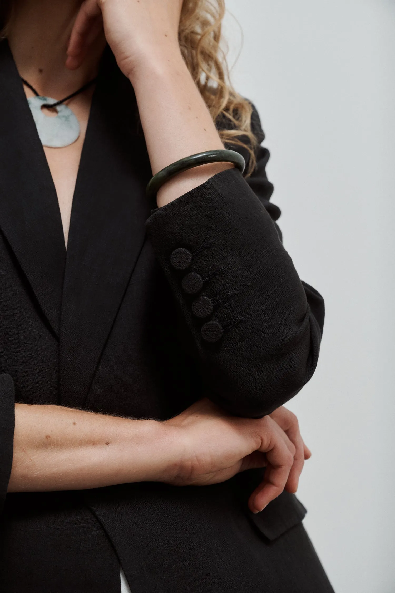 Veste de Tailleur Lauren Toile de Lin Lavé Noir sold by Facettes Studio product image thumbnail 2