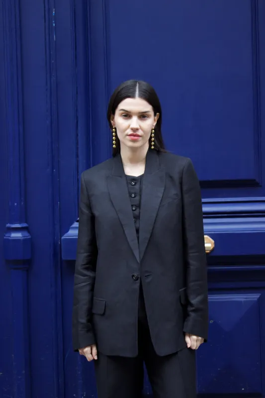 Veste de Tailleur Lauren Twill de Lin Noir sold by Facettes Studio