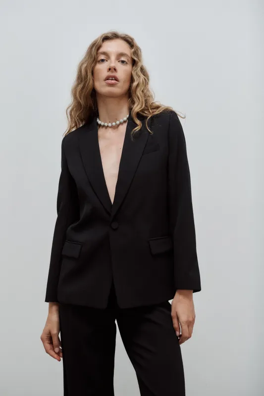 Veste de Tailleur Lauren Gabardine Laine Noir sold by Facettes Studio