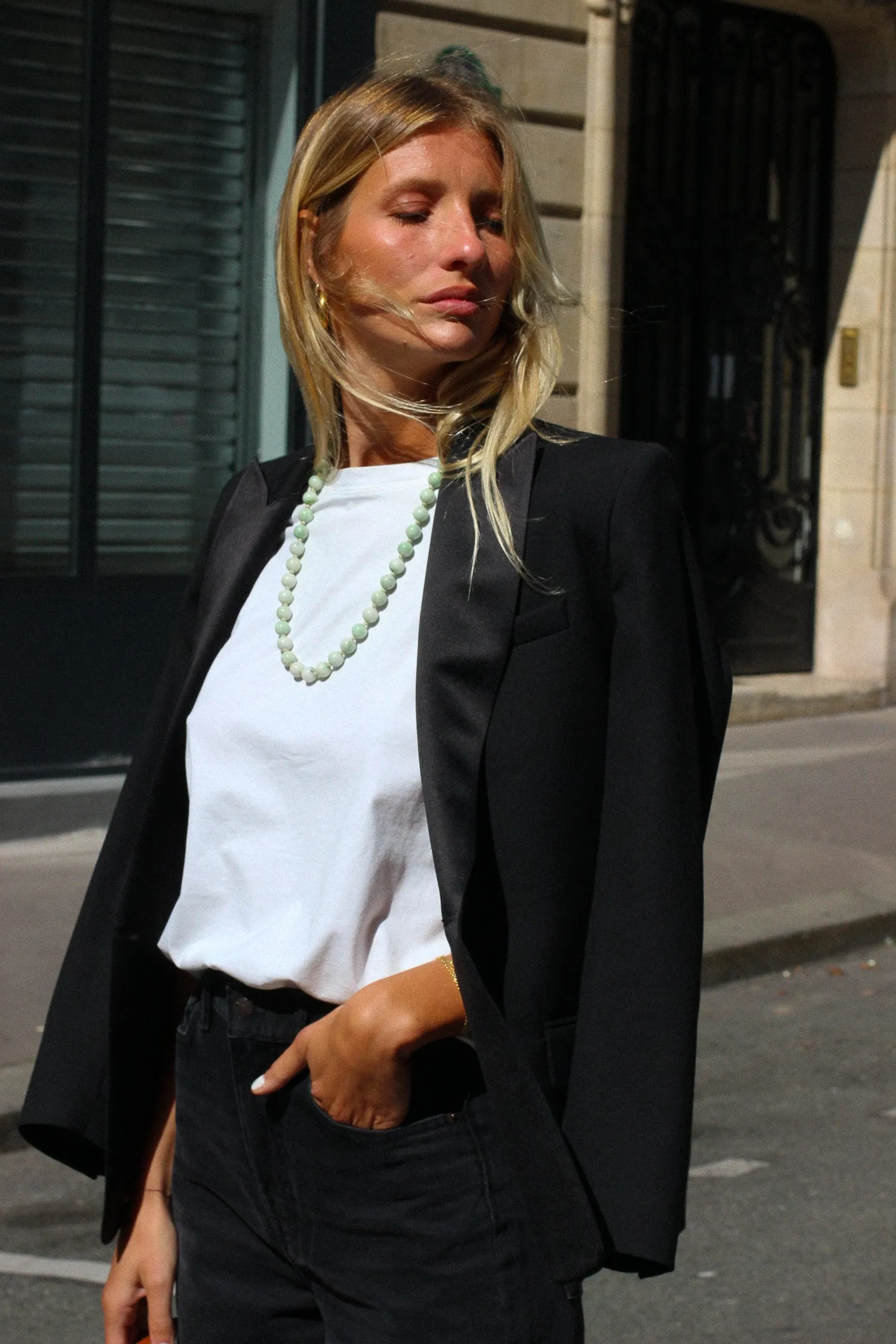 Veste Smoking Lauren Grain de Poudre Laine Col Satin Noir sold by Facettes Studio product image thumbnail 4