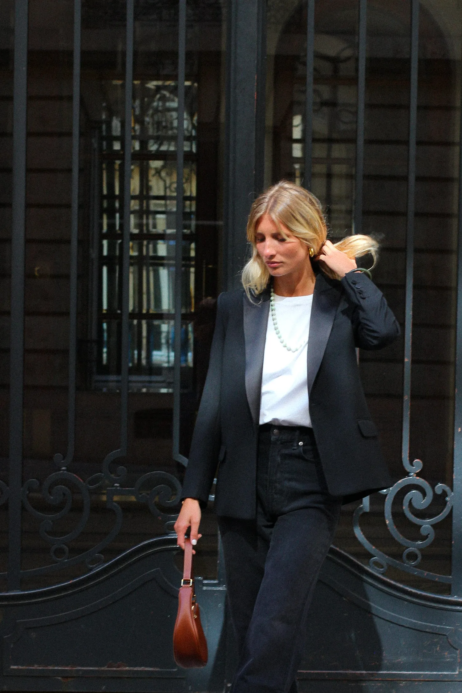 Veste Smoking Lauren Grain de Poudre Laine Col Satin Noir sold by Facettes Studio