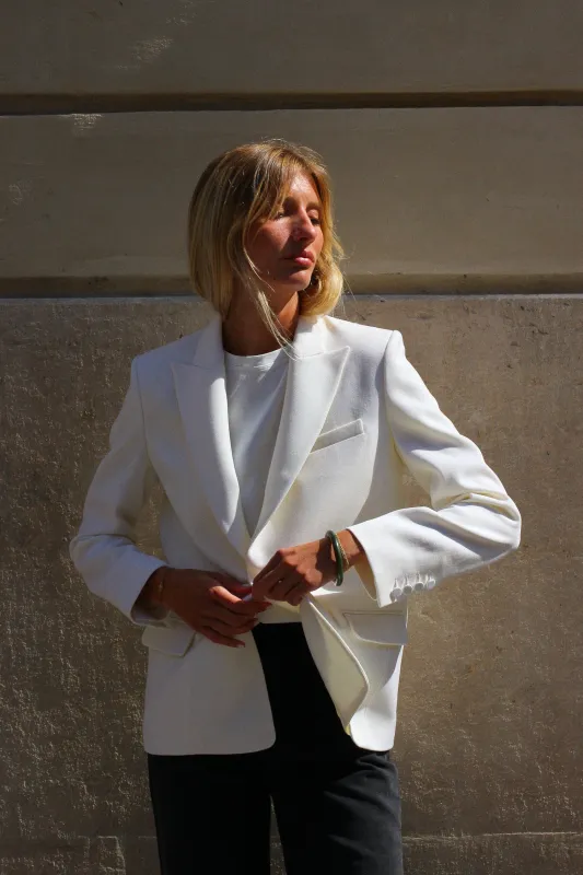 Veste Blazer Lauren Grain de Poudre Laine Blanc Cassé made by Facettes Studio