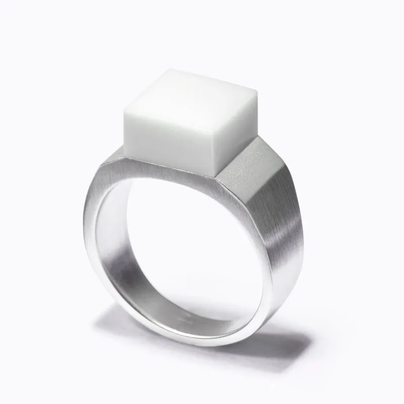 Pixel White Agate Ring sold by MING YU WANG