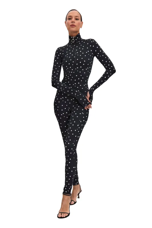 Dots Black Long Sleeve High Neck Full Bodysuit Total Zipper sold by MONOSUIT