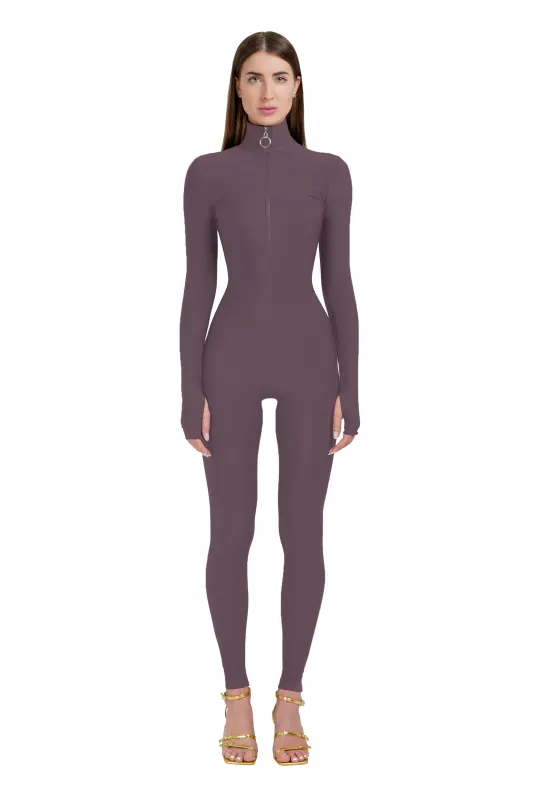 Cocoa Long Sleeve Turtleneck Zip Up Full Bodysuit Total Zipper sold by MONOSUIT