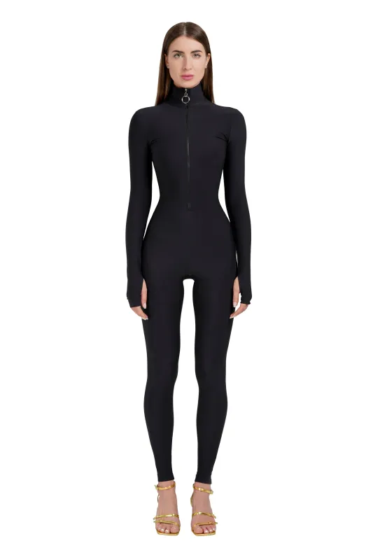 Black Long Sleeve Turtleneck Zip Up Full Bodysuit Total Zipper sold by MONOSUIT