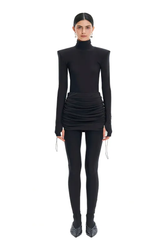 Black Mini High-Waist Ruched Minimalist Skirt Teeny sold by MONOSUIT