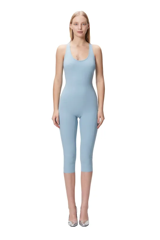 Sky Blue Racerback Sleeveless Workout Bodysuit sold by MONOSUIT