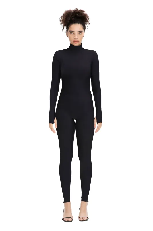 Black Long Sleeve High Neck Full Bodysuit Total Black sold by MONOSUIT