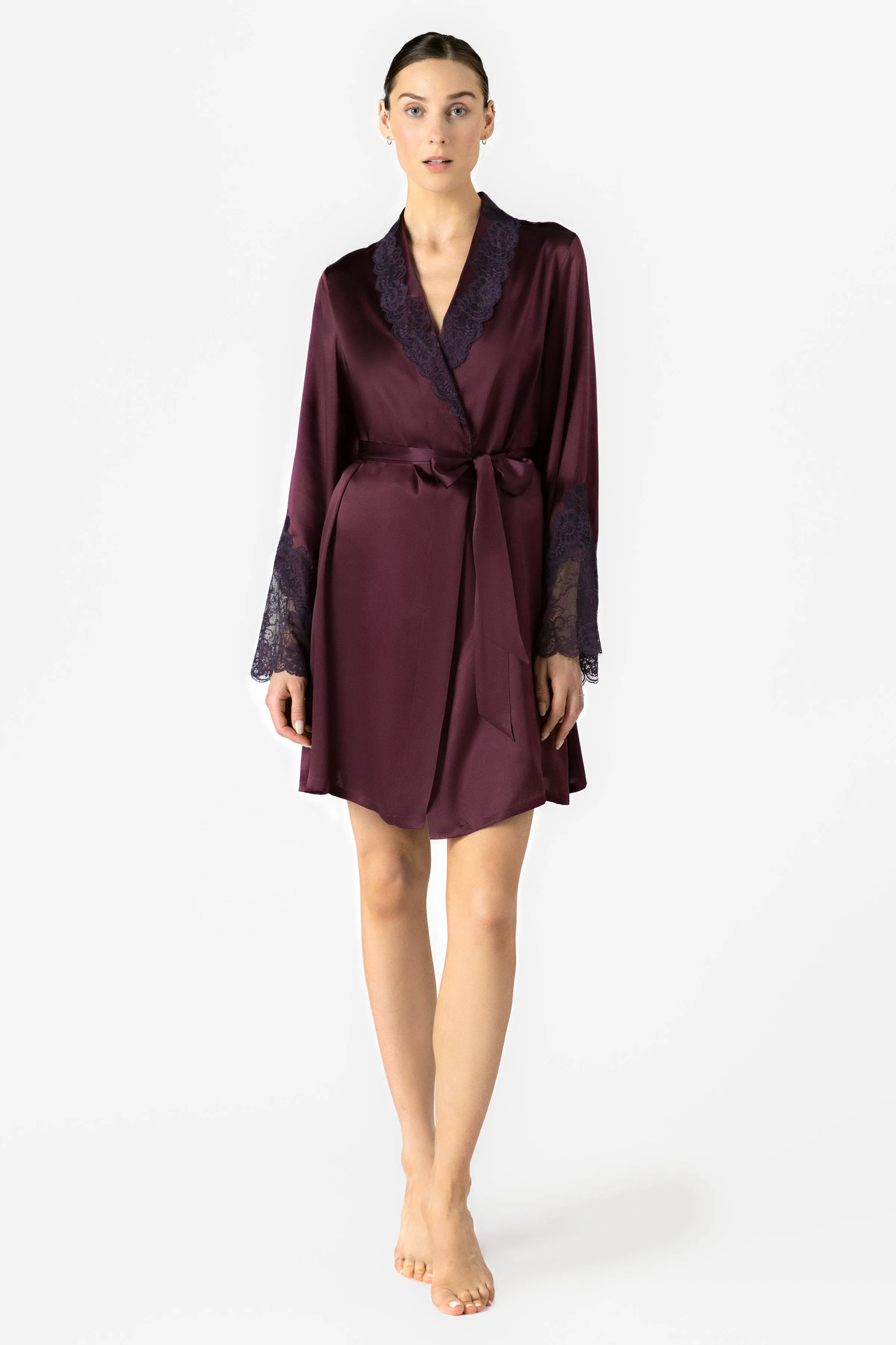 Arden Lush Shawl-collar Short Silk Robe sold by NK IMODE