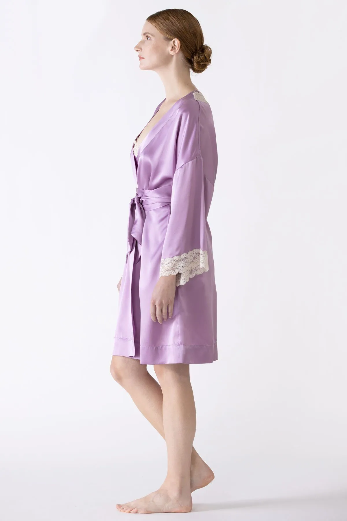 Gardenia Lace Trim Short Silk Kimono sold by NK IMODE product image thumbnail 2