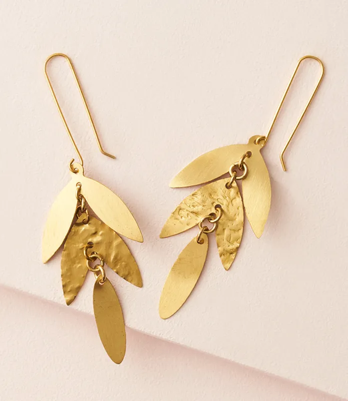 Chameli Leaf Gold Chandelier Dangle Earrings by Matr Boomie made by Ocelot Market