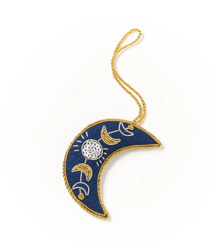 Larissa Plush Crescent Moon Felt Ornament - Embroidered by Matr Boomie sold by Ocelot Market