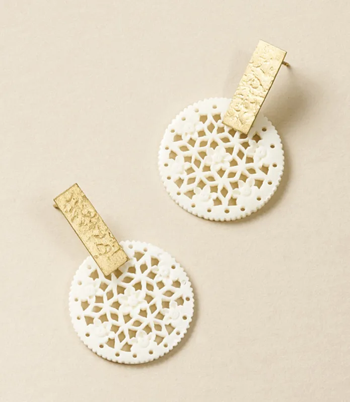 Charu Filigree Bone and Brass Bar Stud Drop Earrings by Matr Boomie sold by Ocelot Market