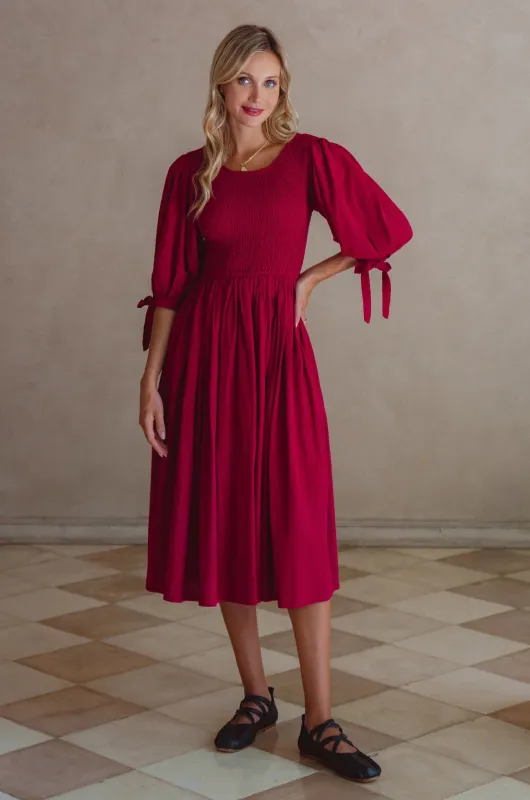 Freya Smocked Linen Midi Dress sold by Ocelot Market
