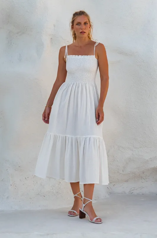 Paradiso Strappy Linen Midi Dress sold by Ocelot Market