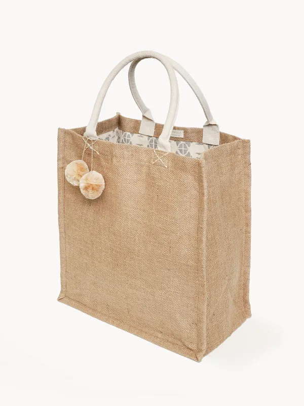 Jute Canvas Market Bag With Pompom sold by Ocelot Market