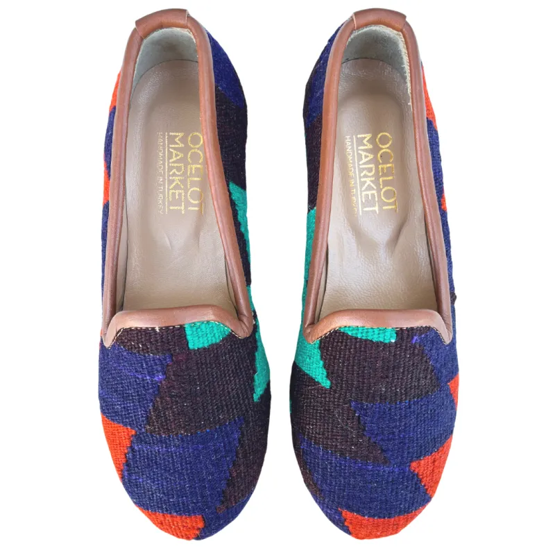 Women's Turkish Kilim Loafers Blue & Black Zig Zag 5 US/36 EU sold by Ocelot Market