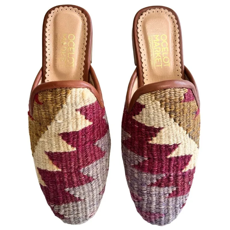 Women's Turkish Kilim Mule Red & Cream 7 US/38 EU sold by Ocelot Market