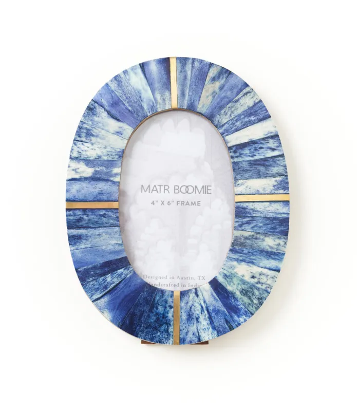 Artemis Indigo Oval 4x6 Picture Frame - Carved Bone, Fair Trade by Matr Boomie sold by Ocelot Market