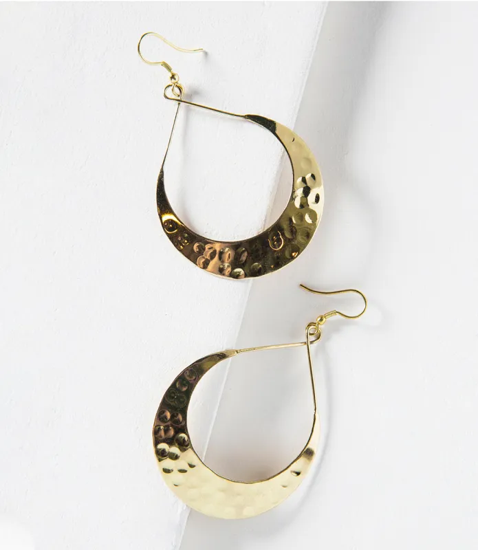 Lunar Crescent Hammered Shiny Gold Hoop Earrings by Matr Boomie sold by Ocelot Market