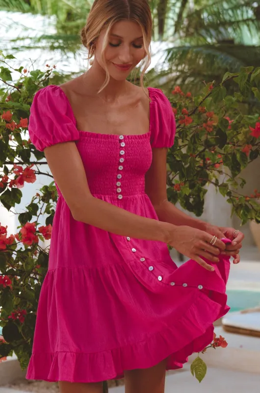 Catalina Smocked Linen Mini Dress sold by Ocelot Market