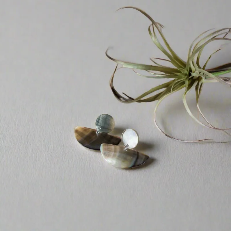 Geometric Earrings, Iridescent Grey - Shell Jewelry made by Ocelot Market