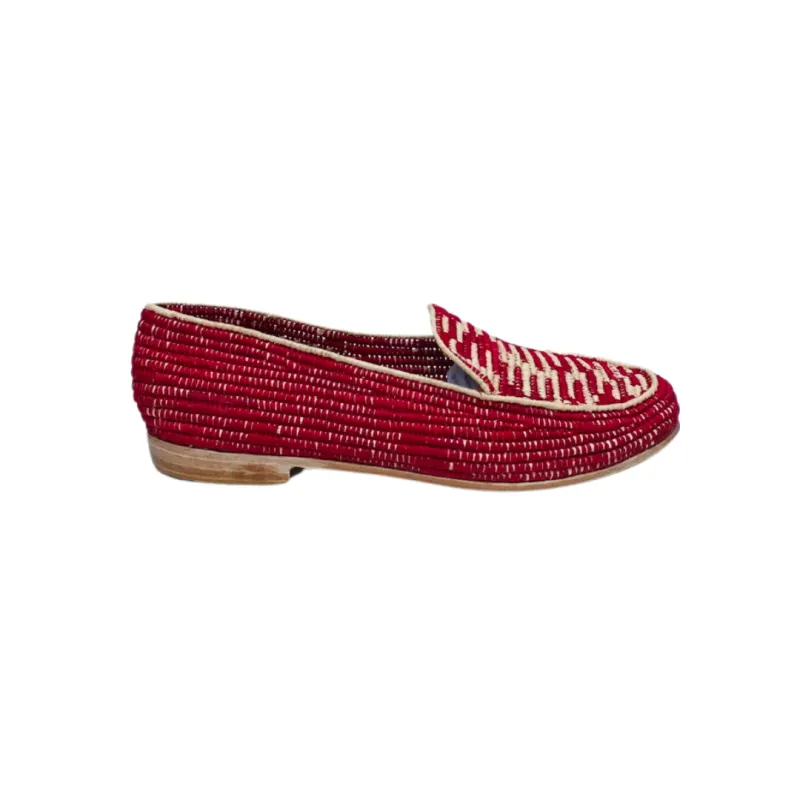 Women's Raffia Loafers (Red with Natural Accents) sold by Ocelot Market