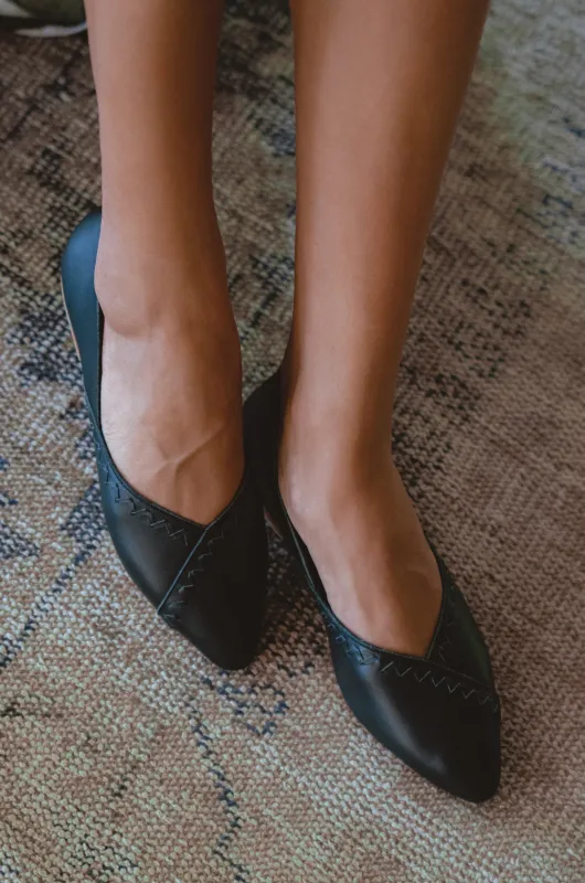Elle Pointy Toe Leather Ballet Flats sold by Ocelot Market
