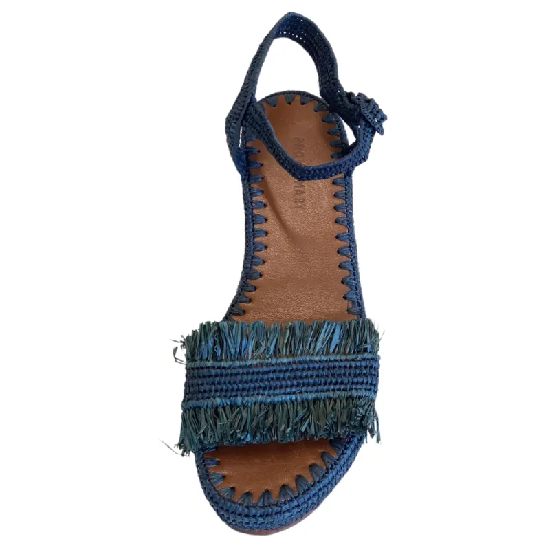 Raffia Wedge Fringe Sandal (Navy with Forest Fringe) sold by Ocelot Market