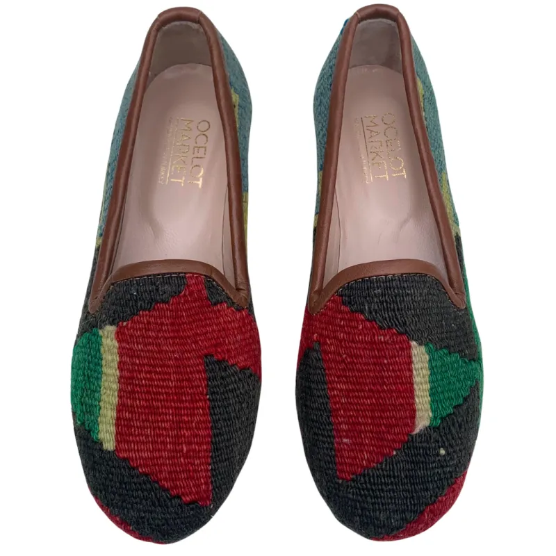 Women's Turkish Kilim Loafers Red & Black with Green 7 US/38 EU sold by Ocelot Market