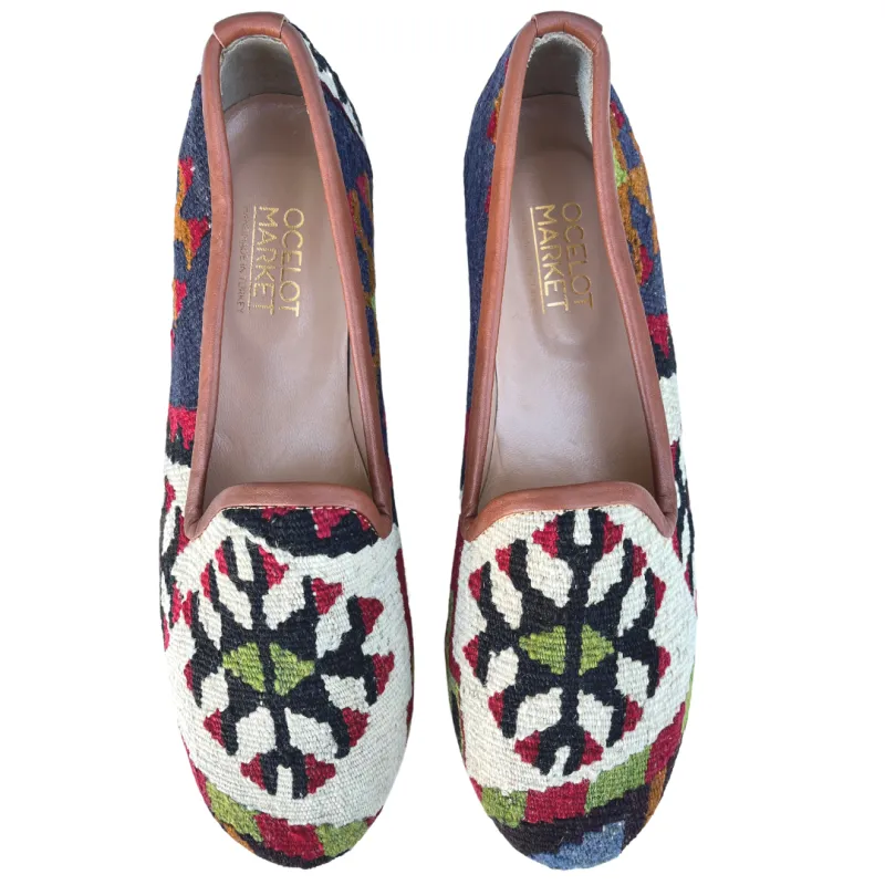 Women's Turkish Kilim Loafers | Cream with Red & Black Pattern 11 US/42 EU made by Ocelot Market