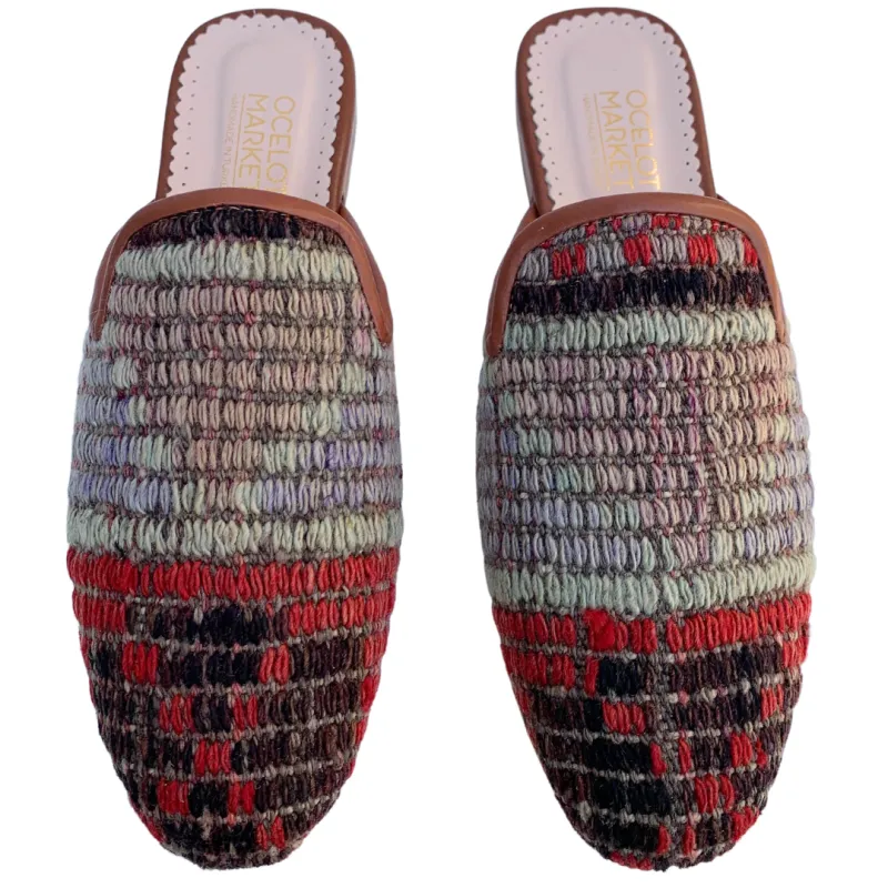 Women's Turkish Kilim Mules | Red, Black, & Grey 11 US/42 EU sold by Ocelot Market
