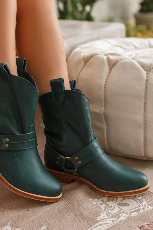 Cali Leather Boots in Emerald sold by Ocelot Market