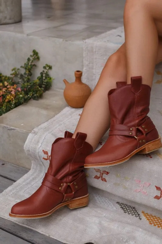 Cali Leather Boots in Vintage Brown sold by Ocelot Market