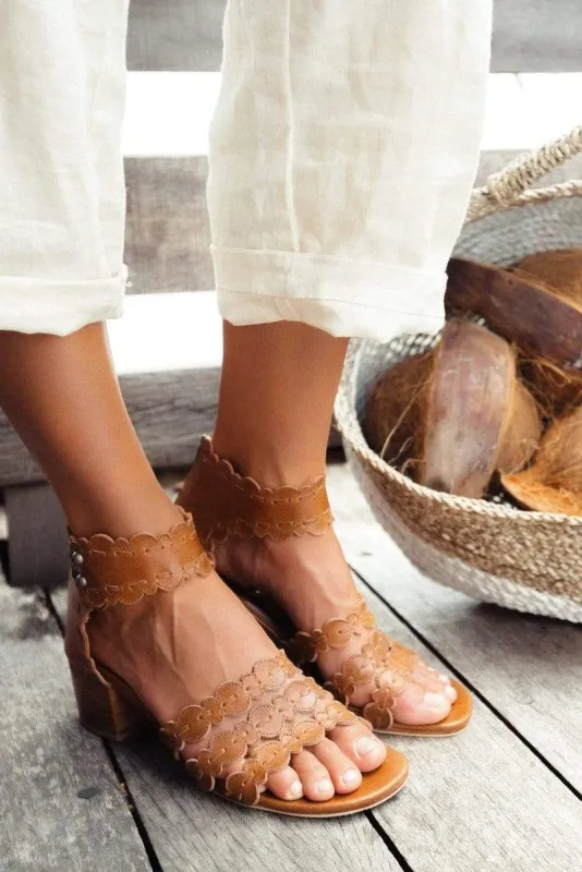 Seaside Leather Sandals in Vintage Camel sold by Ocelot Market