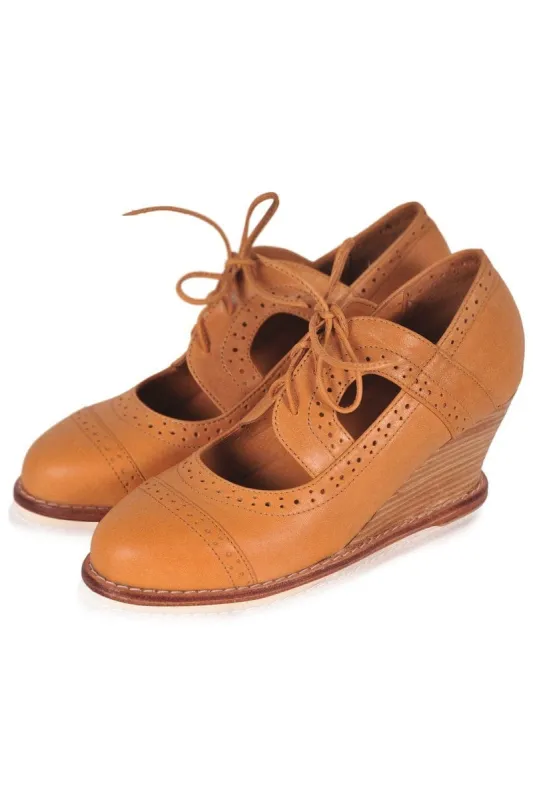 Stockholm Oxford Wedges in Light Tan sold by Ocelot Market