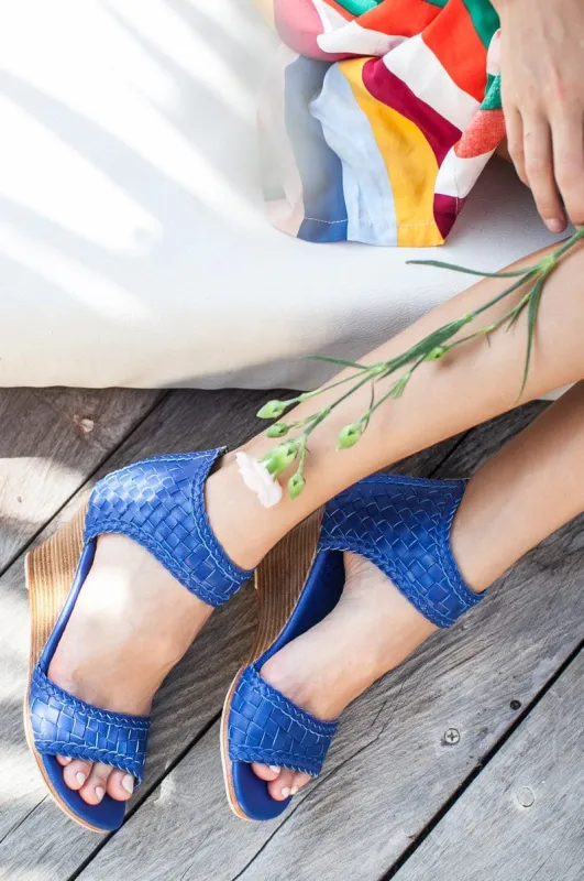 Athena Leather Wedges in Royal Blue sold by Ocelot Market