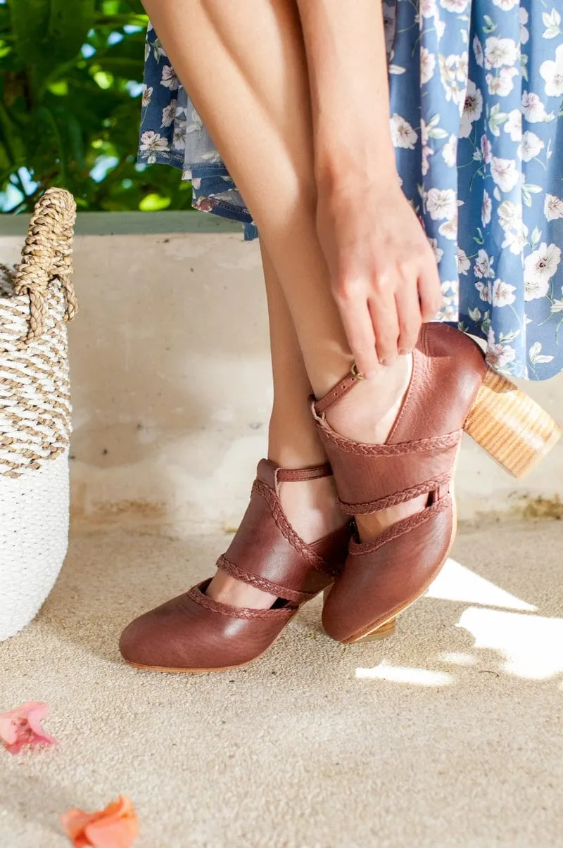 Serenity Leather Heels in Vintage Brown sold by Ocelot Market
