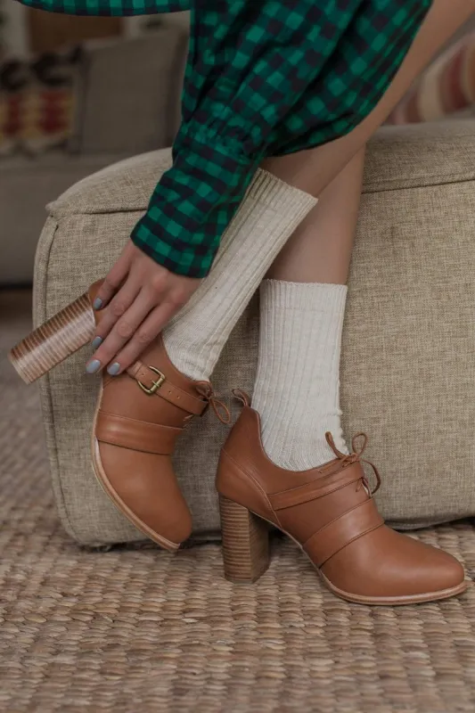 Josephine Lace up Leather Heels in Vintage Camel sold by Ocelot Market