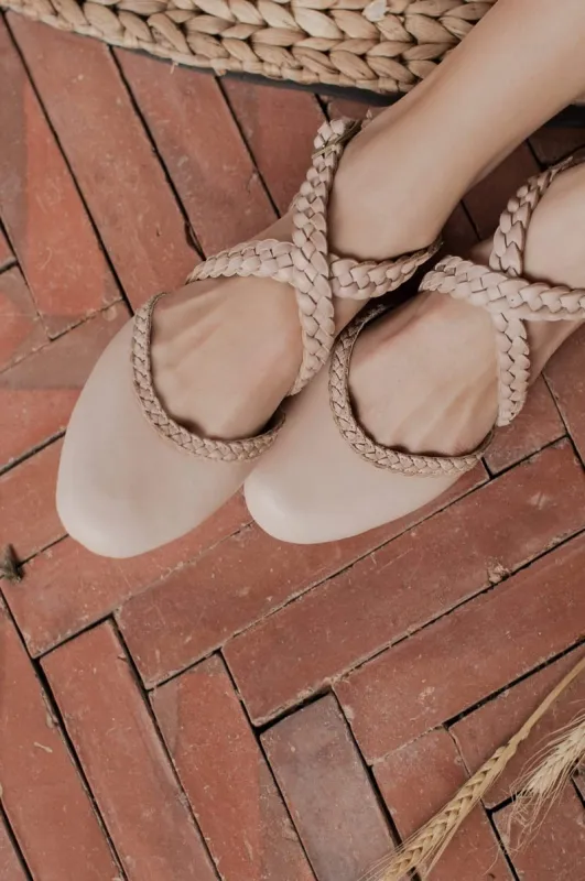 Tallulah Braided Leather Flats in Ivory sold by Ocelot Market
